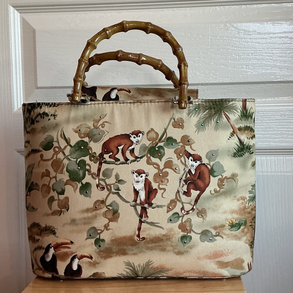 Isabella Fiore Jungle Safari MonkeyTote with Bamboo Handles